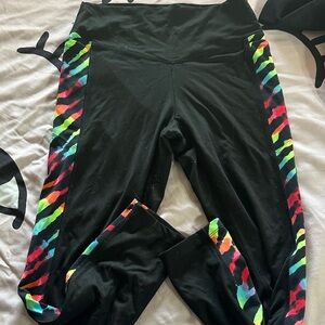 PINK Victoria's Secret Kids Black Leggings with Rainbow Stripes